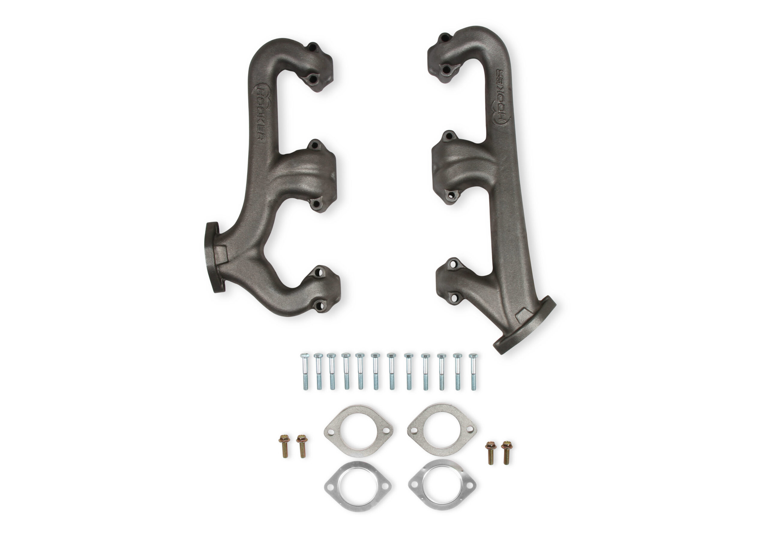 HOOKER SBC Exhaust Manifold Set 2.5in Outlet Cast Iron 1 HOOKER SBC Exhaust Manifold Set 2.5in Outlet Cast Iron
